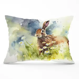 Hare And Daisies Watercolour Cushions 33cm x 48cm