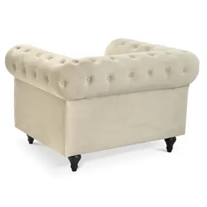 Velvet Chesterfield Arm Chair - Cream