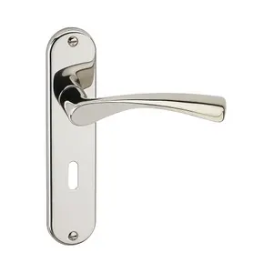 URBNLIVING 184mm Length 2 Pcs Lyon Metal & Polished Nickel Lever Latch Door Keyhole Handles Set