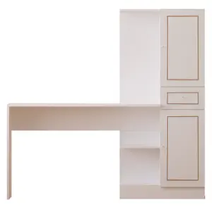 MARIE Gold White Storage Desk With Attached Bookcase