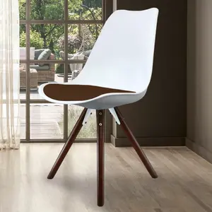 Soho White & Chocolate Plastic Dining Chair with Pyramid Dark Wood Legs