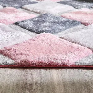 Origins 3D Geo Shaggy Rug Blush 60 X 110