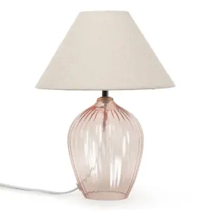 ValueLights Olivet Blush Pink Glass Table Lamp with Fabric Tapered Lampshade Bedside Light - Bulb Included