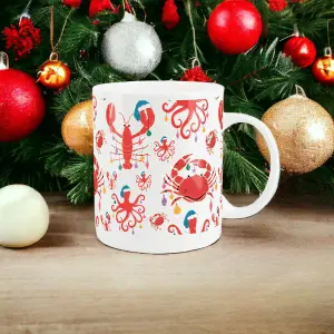 Purely Home Christmas Gift Mug - Festive Sea Creatures Present - Tea/Coffee China Mug