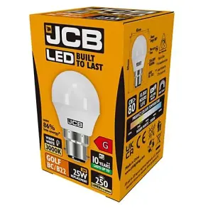 JCB LED Golf 250lm Opal 3w Light Bulb B22 3000K White (Pack of 4)