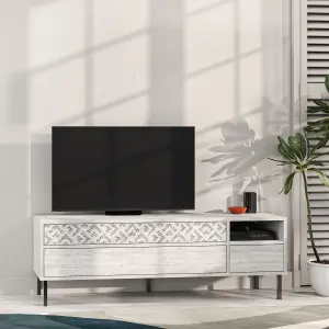 Decortie Heaton Modern Multimedia Unit with Storage TV Cabinet 60" Ancient White 145cm