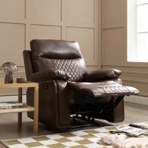 Carson 1 Seater Manual Recliner, Brown Air Leather