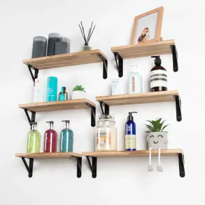 Floating Shelf Wall Mounted 6 Wood Shelves With Metal Brackets