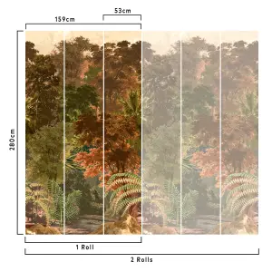 Grandeco Autumn Tree Tapestry  Jungle 3 lane repeatable Textured Mural, 2.8 x 1.59m Copper