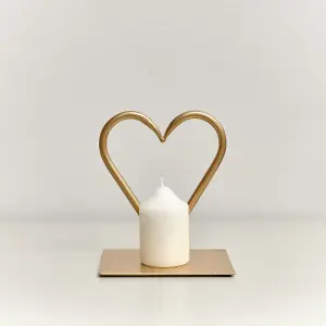 Melody Maison Gold Love Heart Shaped Candle Holder Stand - 15.5cm