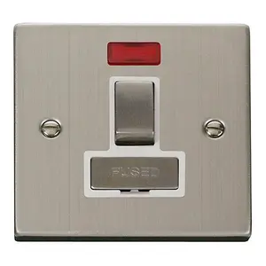 Stainless Steel 13A Fused Ingot Connection Unit Switched With Neon - White Trim - SE Home