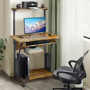 Computer Desk With Shelf Yaheetech Colour: Rustic Brown