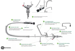 Hommix Udine Tall Commercial Restaurant  Kitchen Pre-Rinse Spray Tap