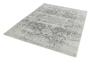 Grey Traditional Easy to Clean Floral Rug For Dining Room-160cm X 230cm