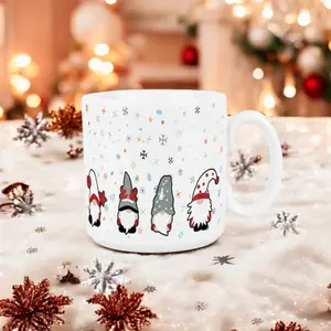 Purely Home Christmas Gonks Mug - Festive Xmas Gnome Gifts - Tea/Coffee Ceramic White Cup