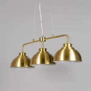 Litecraft Brooklyn Satin Brass 3 Light Industrial Ceiling Pendant Bar