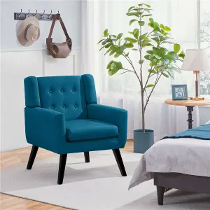 Yaheetech Navy Blue Button Tufted Accent Chair with Solid Wood Legs