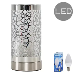 ValueLights Cadena Nickel Touch Table Lamp with Shade - Includes E14 Bulb in Warm White