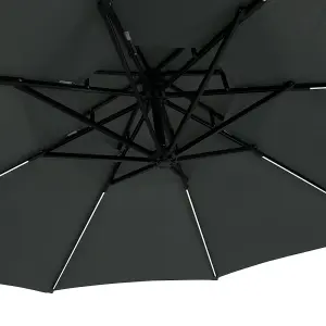 Double-Top Cantilever Parasol with Lights and  Black Round Parasol Base