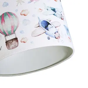 Air Travel Childrens Linen Lamp Shade - Planes Hot Air Balloons Clouds and Kites