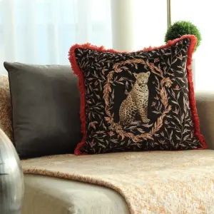 Paoletti Kitraya Leopard Velvet Polyester Filled Cushion