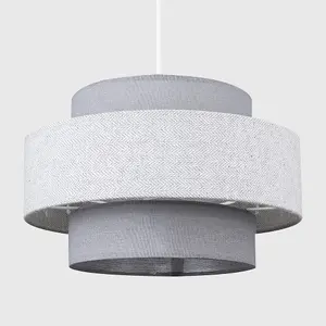 ValueLights Weaver Cylinder Ceiling Pendant Light Shade In Dark Grey and Light Grey Herringbone Finish