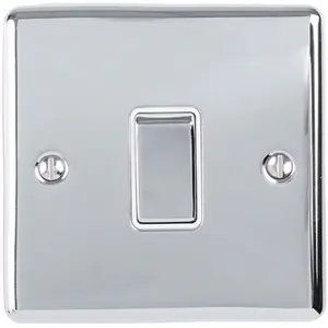 2 PACK 1 Gang Single Metal Light Switch POLISHED CHROME 2 Way 10A White Trim