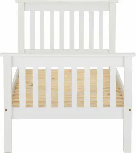 Monaco Single Solid Pine High Foot End Bed Frame in White