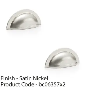 2 PACK - Ridged Cup Handle - Satin Nickel - 76mm Centres Solid Brass Shaker Drawer Pull