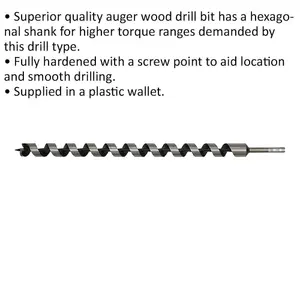 30 x 600mm Auger Drill Bit for Woodworking - Hex Shank for Enhanced Torque