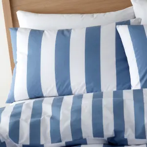 Catherine Lansfield Cove Stripe Reversible Duvet Cover Set with Pillowcase Blue