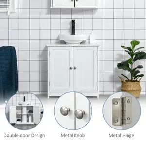 kleankin 60x60cm Under-Sink Storage Cabinet w/ Adjustable Shelf Drain Hole White