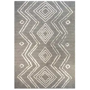 Grey Cream Moroccan Berber Diamond Geometric Living Area Rug 200x290cm