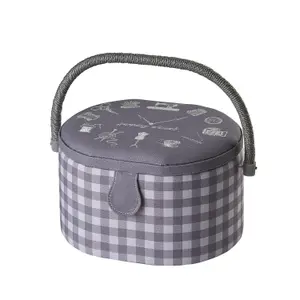 Medium Oval Sewing Basket Sewing O'Clock Check 20 x 24.5 x 15cm - Sewing Online GA1125M