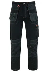 MS9 Men's Work Cargo Trousers Pants Jeans Comes with Multi Functional Pockets T5, Black - 34W/34L