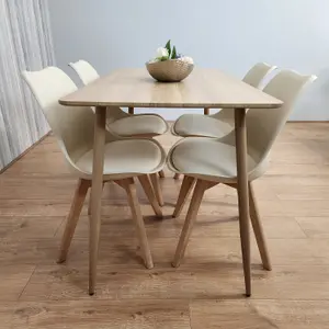 Oak Effect Rectangle Kitchen Dining Table With 4 Cream Tulip Chairs Table Set Of 4