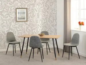 Hamilton Dining Set with 4 Athens Chairs Oak Effect Grey Faux Leather Chairs