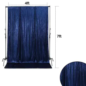 4ft x 7ft Sequin Backdrop Photography Background Shiny Fabric Glitter Curtain Backdrop, Navy