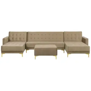 U-Shaped Sofa with Ottoman ABERDEEN Sand Beige Velvet Symmetrical