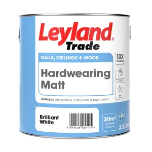 Leyland Trade Brilliant White Matt Emulsion paint, 2.5L