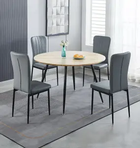 Hallowood Furniture Cullompton Large Round Dining Table 120cm with 4 Faux Leather Grey Chairs