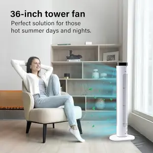 36" Tower Fan Electric Cooling Fan with Remote Control Oscillating Fan Quiet - White