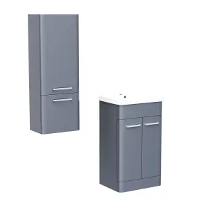 Nes Home 500mm Freestanding Grey Basin Vanity & 350mm Wall Hung Tall Cabinet Set