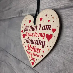 Red Ocean Mother's Day Gift For Mum Thank YOU Gift Wooden Heart Gift For Her Mummy Mum Keepsake