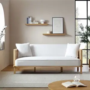 Pienza Cane Sofa Bed, Beige Woven Fabric With Natural Solid Oak Frame - Daals - Sofa Beds