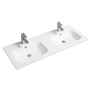 4010 Ceramic 120cm x 45cm Thin-Edge Double Inset Basin with Oval Bowl