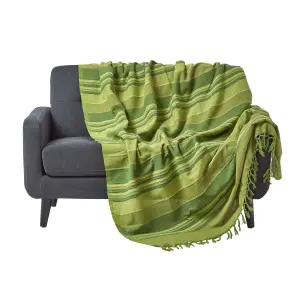 Homescapes Cotton Morocco Striped Green Throw, 150 x 200 cm