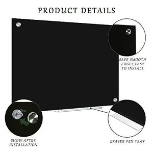 Dry Wipe Magnetic Glass Whiteboard 45 x 60cm White Board Dry Wipe Erase Notice Board Black