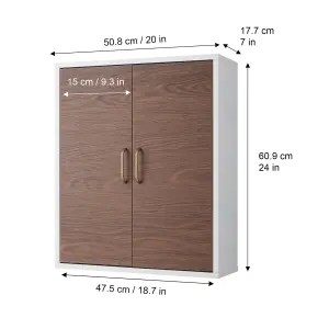 Teamson Home Wall Mounted Bathroom Cabinet with 2 Doors and 1 Shelf - Bathroom Storage, Walnut/White