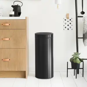 Brabantia Touch Tall Matt Black Metal Bin - 30L Freestanding